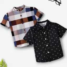 vani couture Boys Shirt Checkered, Printed Casual Short Sleeve Shirts Pack of 2-picture-19