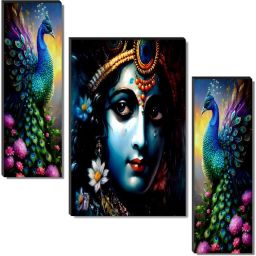 Set Of 3 Radha Krishna Wall Paintings For Home Décor Gift Items Digital Reprint 12 inch x 18 inch Painting-image-78