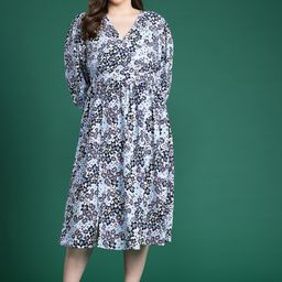 DressBerry Curve Floral Print Puff Sleeve Midi Dress-picture-50