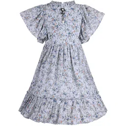 Wish Karo Girls Floral Printed Flutter Sleeve Georgette Fit & Flare Dress-7