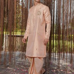 HILO DESIGN Men Embroidered Regular Pure Silk Kurta with Dhoti Pants & With Dupatta image 5