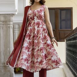 Anouk Floral Printed Empire Pure Cotton Kurta with Pyjama & Dupatta-image-14