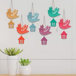 ArtVibes Yellow & Blue Flying Birds Wooden Wall Hanging-image-97