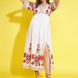 StyleStone White Floral Printed V-Neck Maxi Dress-picture-31