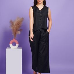 Ebony chic Solid Black Waistcoat Co-ord set-image-32