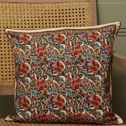 Myntra Elegant Homes Heritage Charm Beige & Brown Floral Cotton Square Cushion Cover-image-63