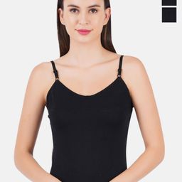 Ramraj Pack of 3 Cotton Adjustable Strap Camisoles R1Petalsblack-image-95