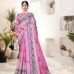 HERE&NOW Floral Linen Blend Saree-image-52