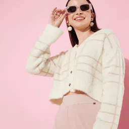 The Roadster Life Co. Checked Crop Cardigan with Fuzzy Detail-image-3