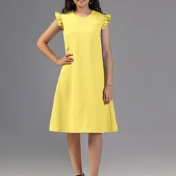 OMPAX Solid Flutter Sleeve A-Line Dress image 1