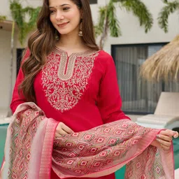 URMIR FASHION Women Ethnic Motifs Embroidered Regular Thread Work Kurta with Trousers & With Dupatta-picture-9