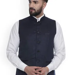VEERA PARIDHAAN Velvet Chinese Collar Nehru Jackets-42