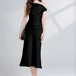 JC Collection Women One Shoulder A-Line Midi Dress-image-65