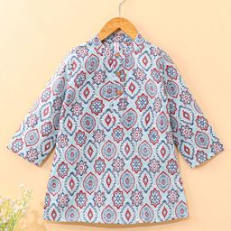 Babyhug Cotton Full Sleeves Digital Printed Kurta - Light Blue-image-32