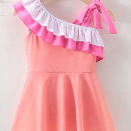Kookie Kids Sleeveless Frock Swimsuit Solid Print- Orange-image-42