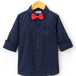 Babyhug Full Sleeves Party Wear Shirt with Bow Dash Design Print - Navy Blue-image-64