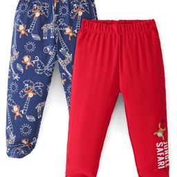 Doodle Poodle 100% Cotton Bootie Legging with Monkey Print Pack Of 2 - Navy Blue & Red-picture-4