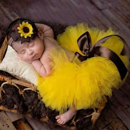 Babymoon Sunflower Tutu Skirt with Hairband Baby Photography Props  Pack of 2 - Yellow-image-22