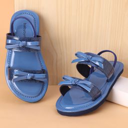 Babyoye Sandals with Back Strap Closure & Bow Applique- Blue-image-32
