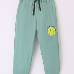 Doreme Single Jersey Full Length Lounge Pant Happy Face Print - Green-image-94