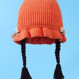 Babyhug Woollen Cap With Bow Applique - Orange-image-98