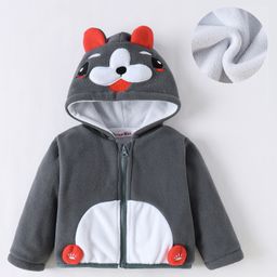 Kookie Kids Full Sleeves Front Open Hooded Sweatjacket with Dog Applique Detailing - Grey-picture-18