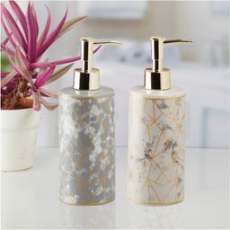 Kookee Ceramic Soap Dispenser liquid handwash pump for Bathroom, Set of 2, Grey (10530)-400 ml-55