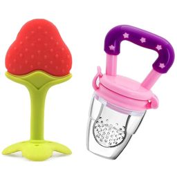 Sparkle Joy Baby Silicone Fruit Teether & Fruit Feeder Combo Pack Of 2 - Multicolor-13