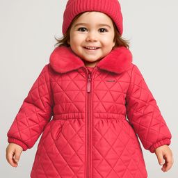 Babyoye Woven Full Sleeves Padded Quilted Jacket with Fur Detailing At Collar & Solid Colour - Red-image-23