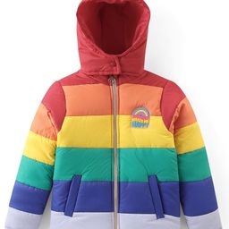 Pine Kids Woven Full Sleeves Padded Hooded Jacket with Quilted Design & Rainbow Patch Detailing - Red-picture-39