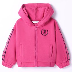 US Polo Assn Full Sleeves Logo PrintedHooded Sweat Jacket - Dark Pink-image-82