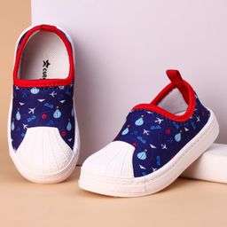 Cute Walk by Babyhug Slip On Casual Shoes With Airplane & Air Balloon Print - Navy Blue-image-44