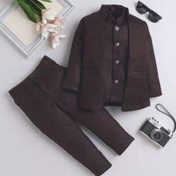 Fourfolds Cotton Full Sleeves Textured 3 Piece Party Suit Set - Wine-image-73
