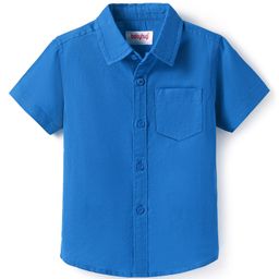 Babyhug Linen Woven Half Sleeve Solid Coloured Shirt - Blue-image-46