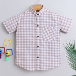 BAATCHEET Cotton Half Sleeves Checked Shirt - Beige-image-83