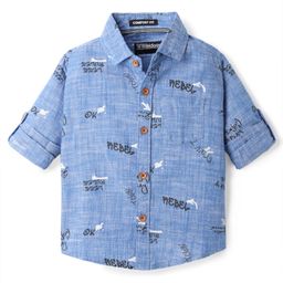 Rikidoos Full Sleeves Typography Printed Shirt - Blue-image-36