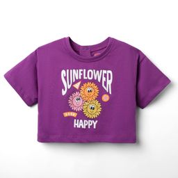 Babyhug Cotton Knit Half Sleeves T-Shirt with Floral Print - Purple-18