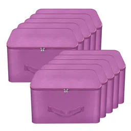 Storite 10 Pack Nylon Wardrobe Bag Underbed Moisture Proof Cloth Storage Organizer, Storage box for Clothes Saree Bags with Zippered Closure & Handle (Purple, Square-picture-27