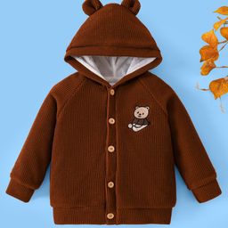 Mark & Mia Full Raglan Sleeves Hooded Winter Jacket With Teddy Bear Embroidery - Brown-picture-44