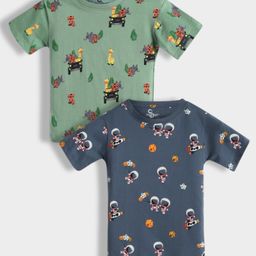Orange Sugar 100% Cotton Knit Pack Of 2 Half Sleeves Animals & Astronaut Printed Tees - Green & Navy Blue-picture-40