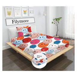 Filymore Kids Elastic fitted Smile Theam single bedsheet with one pillow cover made with pure microfiber(colour-Pink and Cream)-image-33