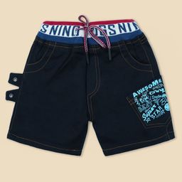 Nino Togs Cotton Denim Awesome Text Printed Shorts - Navy Blue-image-32