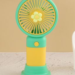 The Procure Store Floral Design Mini Portable & Rechargeable Hand Fan with Stand- Green-12