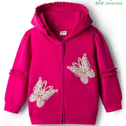 Babyoye 100% Cotton Knit Full Sleeves Hooded SweatJacket with Butterfly Embroidery - Pink-picture-9