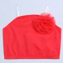 Taffykids Net Knit Sleeveless Rose Applique Detailed Crop Top - Coral-picture-1