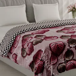 Monte Carlo Mauve & Black Floral Printed AC Room 350 GSM Double Bed Blanket-picture-27