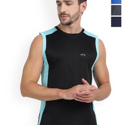 FTX Men Pack Of 4 Colourblocked Round Neck Gym Vests-image-64