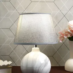 TAYHAA Grey & White Printed Ceramic Contemporary Frusturical Shaped Table Lamp-18