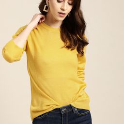 all about you Women Mustard Yellow Self Design Pullover-image-85