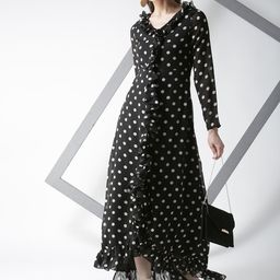 La Zoire Black & White Polka Dots Printed Maxi Dress-image-54